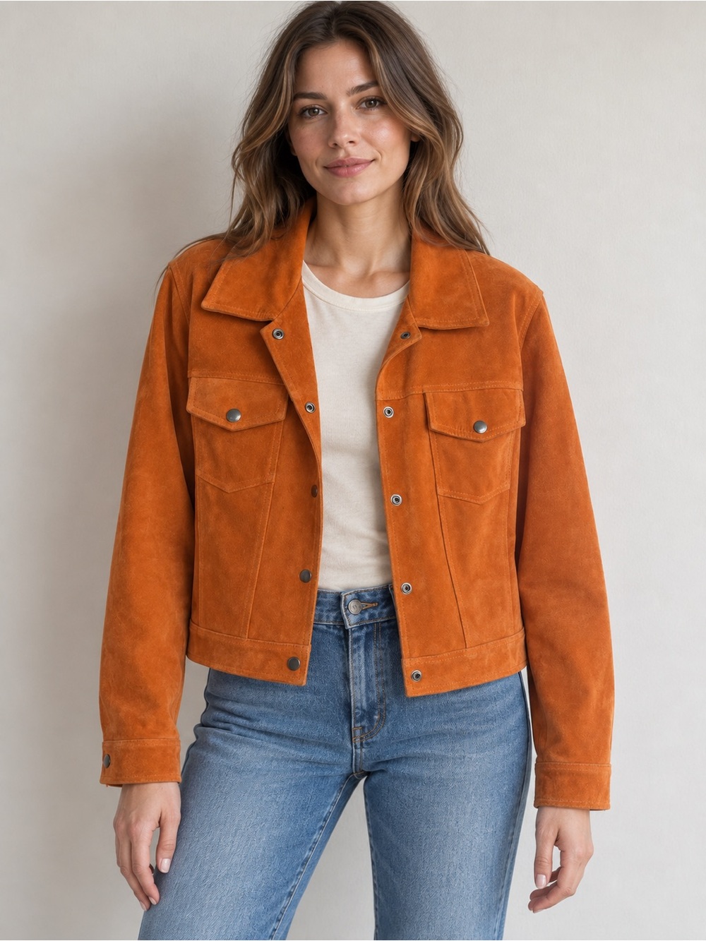 Vintage Sorbé Burnt Orange Snap Front Trucker Jacket Medium